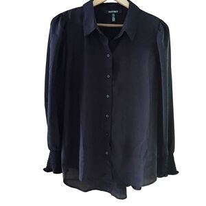 Ellen Tracy Elegant Black Button-Down Blouse Sz M